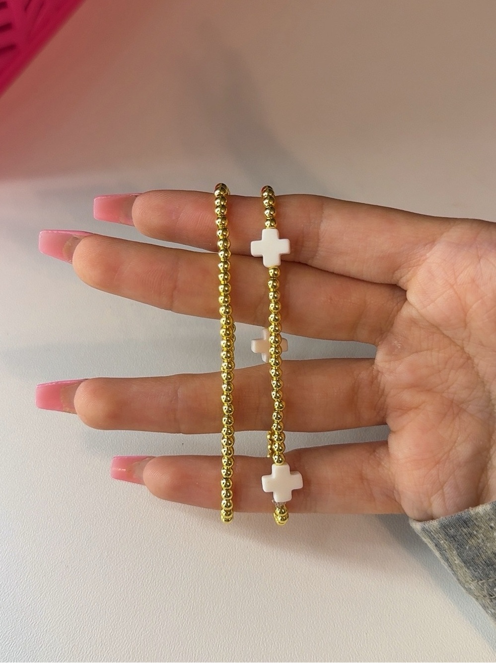 Gold Beaded Bracelet with White Cross Beads